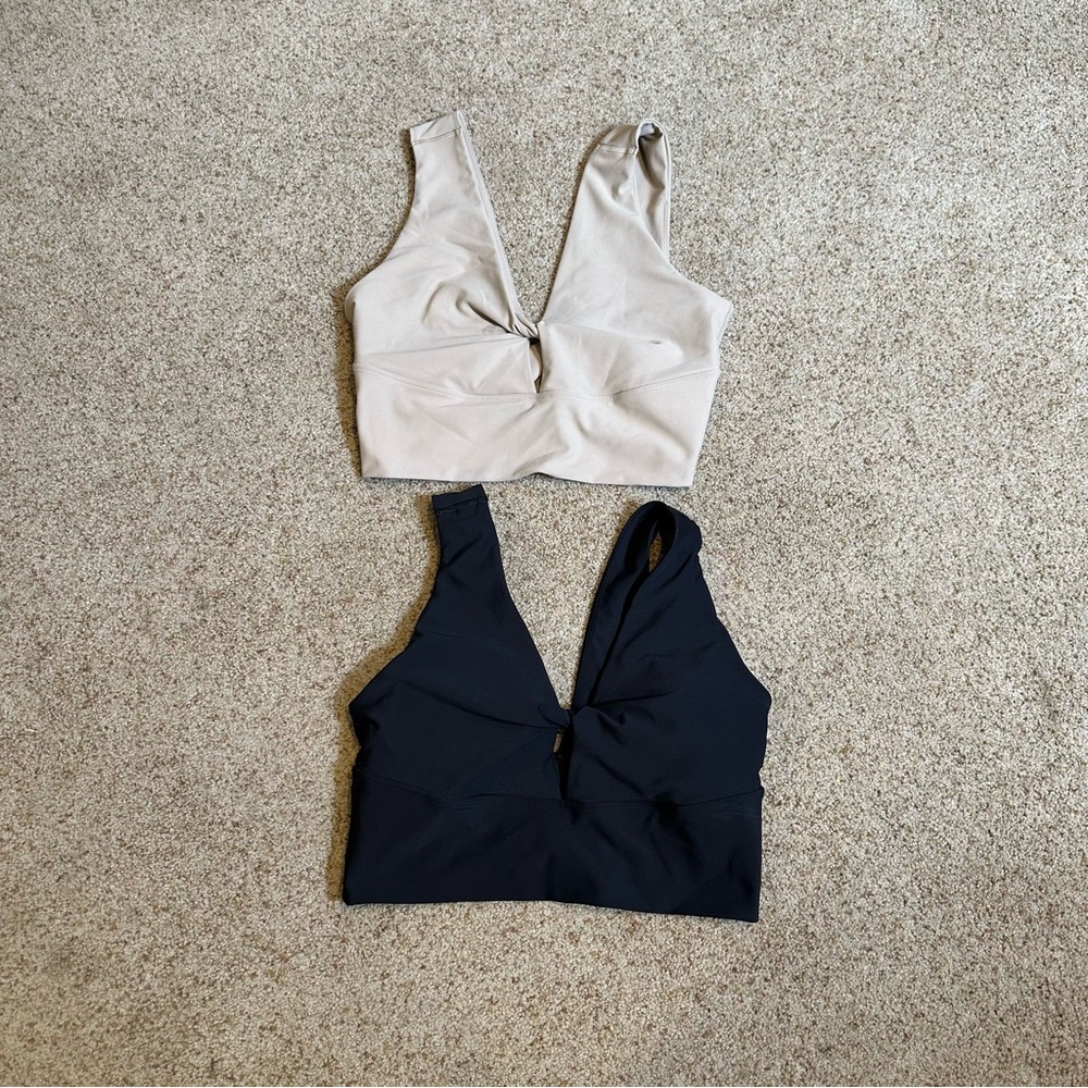 Old Navy Twist-Front Athletic Bras — Black and Beige